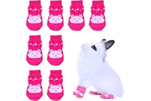COPFEU Anti-Slip Rabbit Socks Set of 8 - Pet Paw Protectors Bunny Socks for Indoor Hardwood Floor (M)
