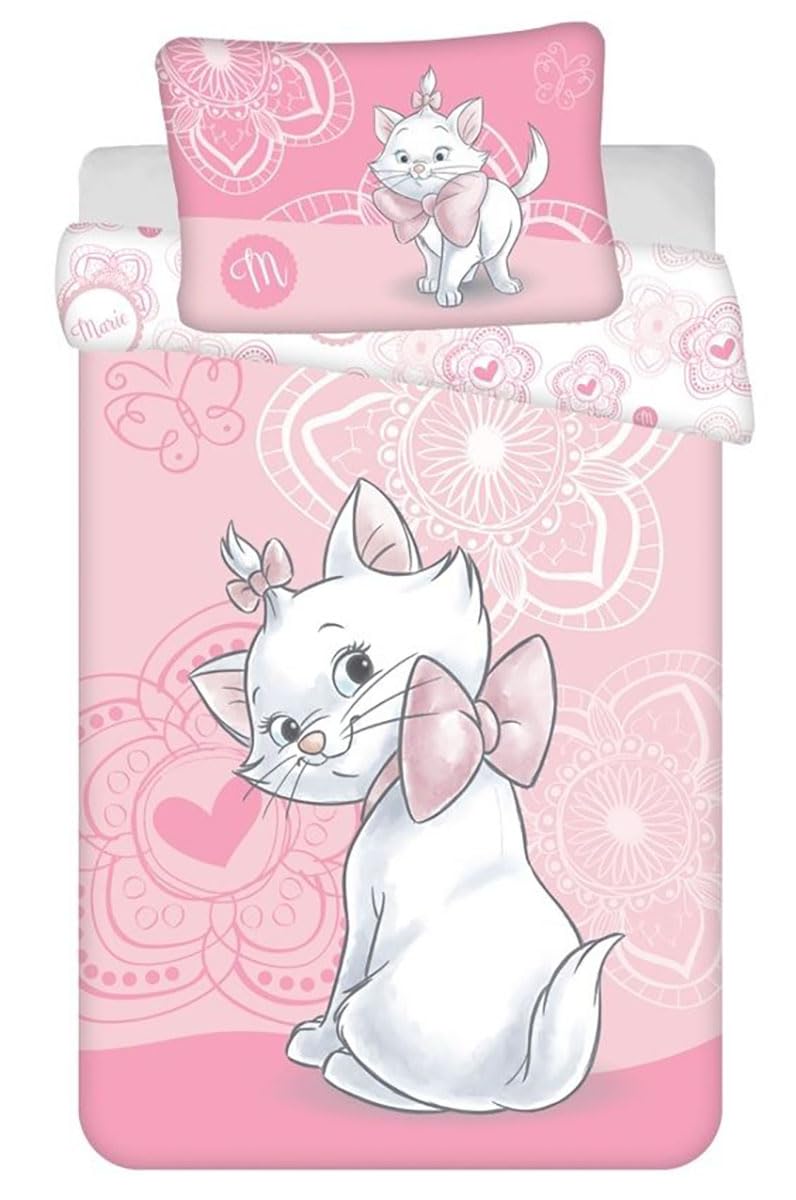 Jerry Fabrics Marie Aristocats Bedding Set, 100% Cotton, Duvet Cover 100 x 135 cm and Pillowcase 40 x 60 cm, Pink
