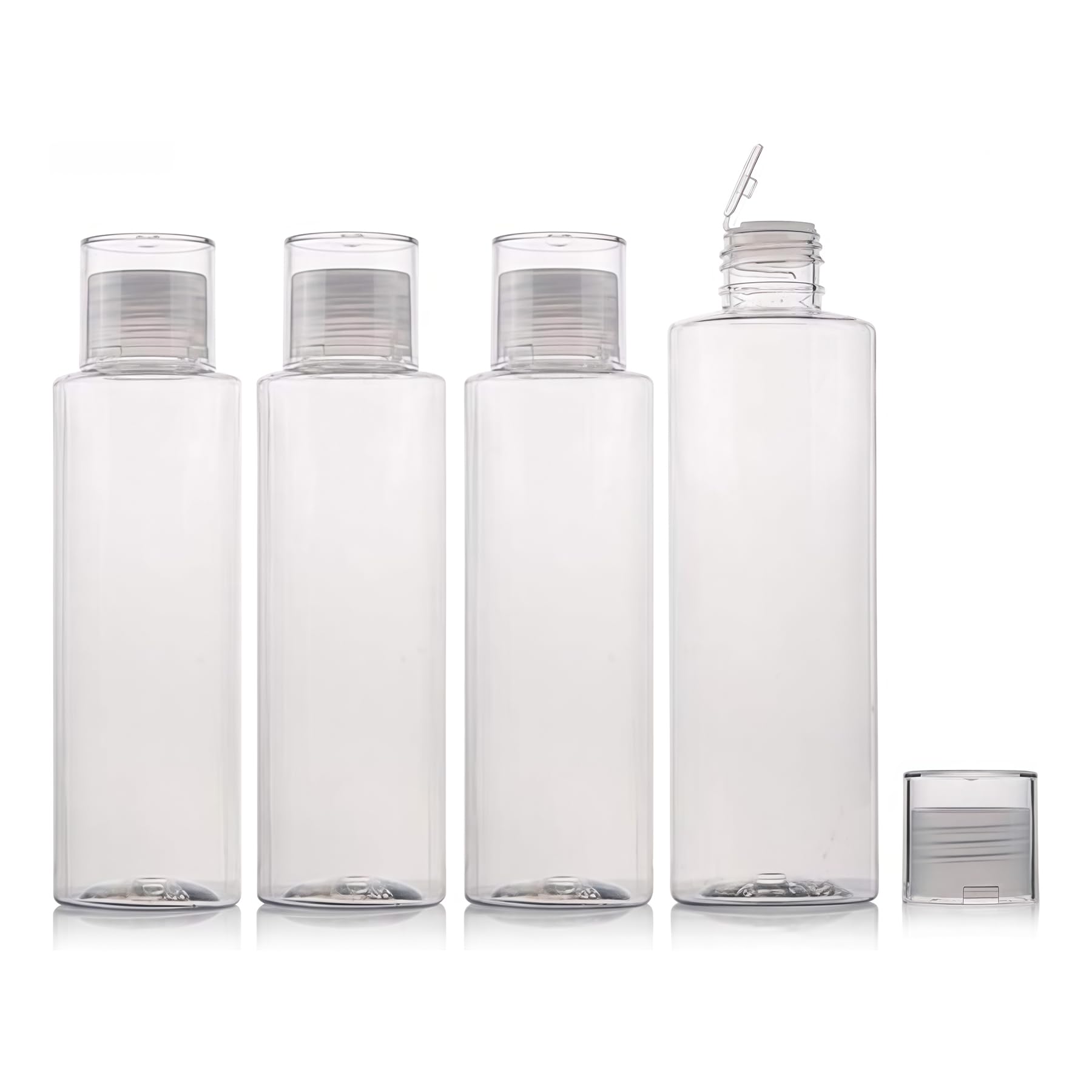 5 oz Travel Bottle with Flip Cap Empty Plastic Soft Travel Sample Tube Container Jars for Cosmetic Bath Shower Gel Lotion Liquid Shampoo Not Sueezable - Pack of 4(Clear)