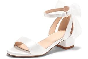 Coutgo Girls Dress Shoes Sandals Chunky Low Heels Bow Ankle Strap Flower Girl Wedding Party Shoes