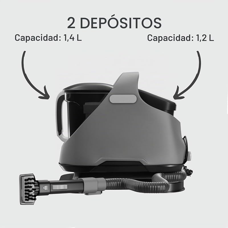 Aspirador de carpetes – Lavador de carpetes – Lavador interior de carro, cabo de 3 metros, depósitos de 1,4 L e 1,2 L, tecnologia avançada para limpeza impecável. Cinzento escuro e preto