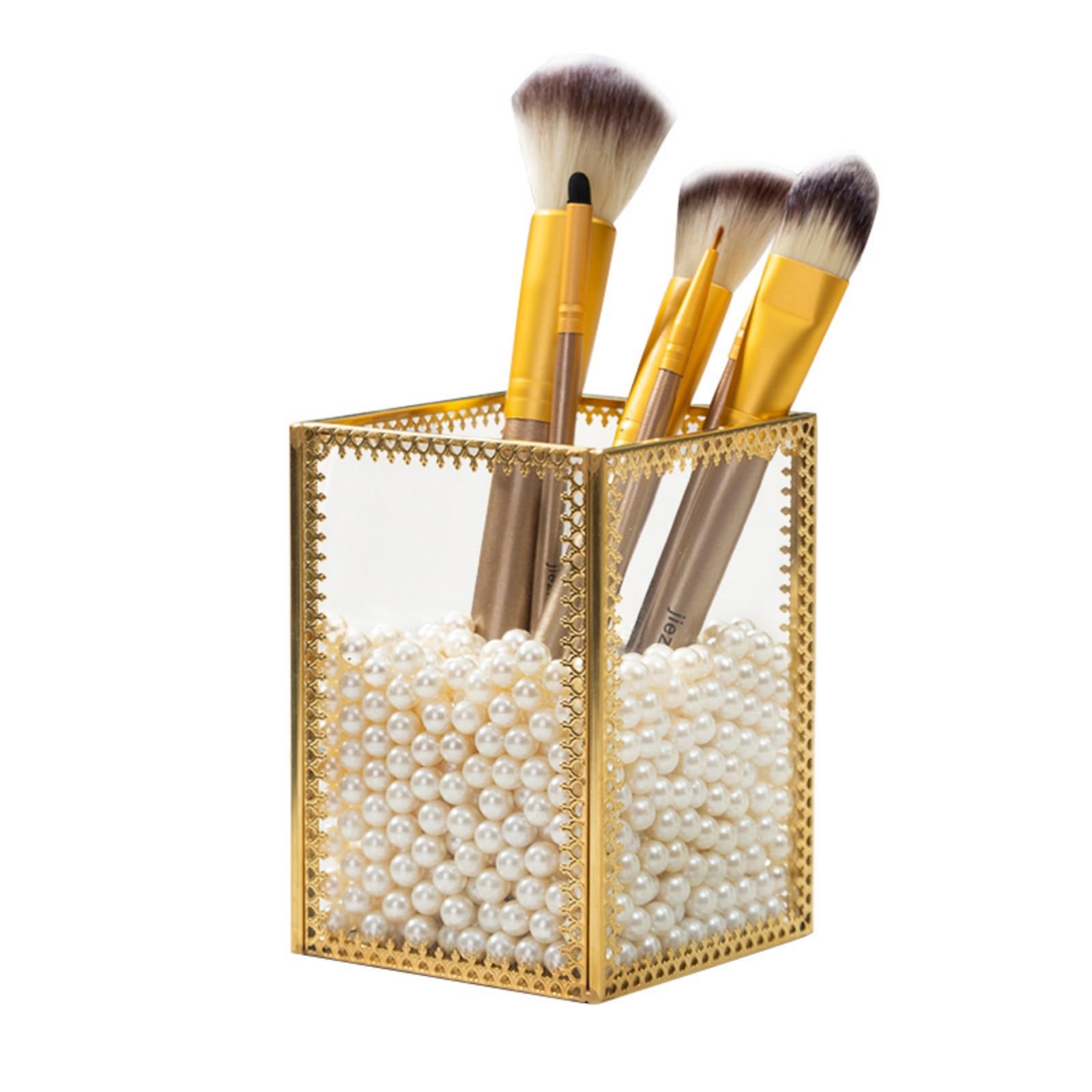 SLHEQING Makeup Brush Holder Organiser Glass Cosmetic Make Up Brush Holder, Makeup Storage Organizer Vintage Dressing Table Organiser Make Up Cup Pen Pencil Holder