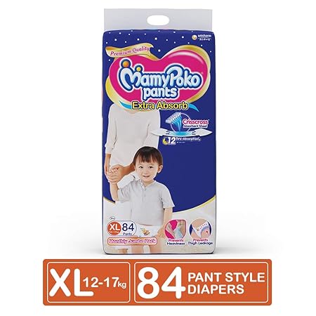 MamyPoko Pants Extra Absorb Diaper Monthly Jumbo Pack, Extra Large (Pack of 84)