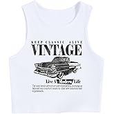 SweatyRocks Women's Car Graphic Tank Top Y2K Crewneck Sleeveless Vintage Slim Fit Crop Tops