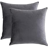 RainRoad Velvet Decorative Throw Pillow Covers Cushion Cover Pillow Case for Sofa Couch Bed Chair,Soft Square Gray Throw Pillows 18x18 Inch,Set of 2