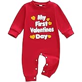 LouVasabuce My First Valentines Day Baby Clothes Outfits Letter Heart Embroidery Romper Jumpsuit Newborn Girl Boy Clothing