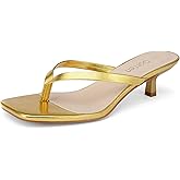 Gorfen Women's Kitten Heel Sandals Square Toe Slip on Flip Flop Heels 2 Inch Thong Sandals Party Dress Heeled Sandals