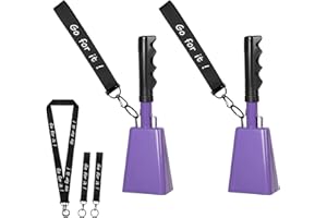 MARDILI 10 Inch Cowbells with Handle, Cheering Bell Noice Maker for Sporting Events-Football Games, Stadiums, Chimes Percussion Musical Instruments Call Bell Alarm 2 Pack (Purple)