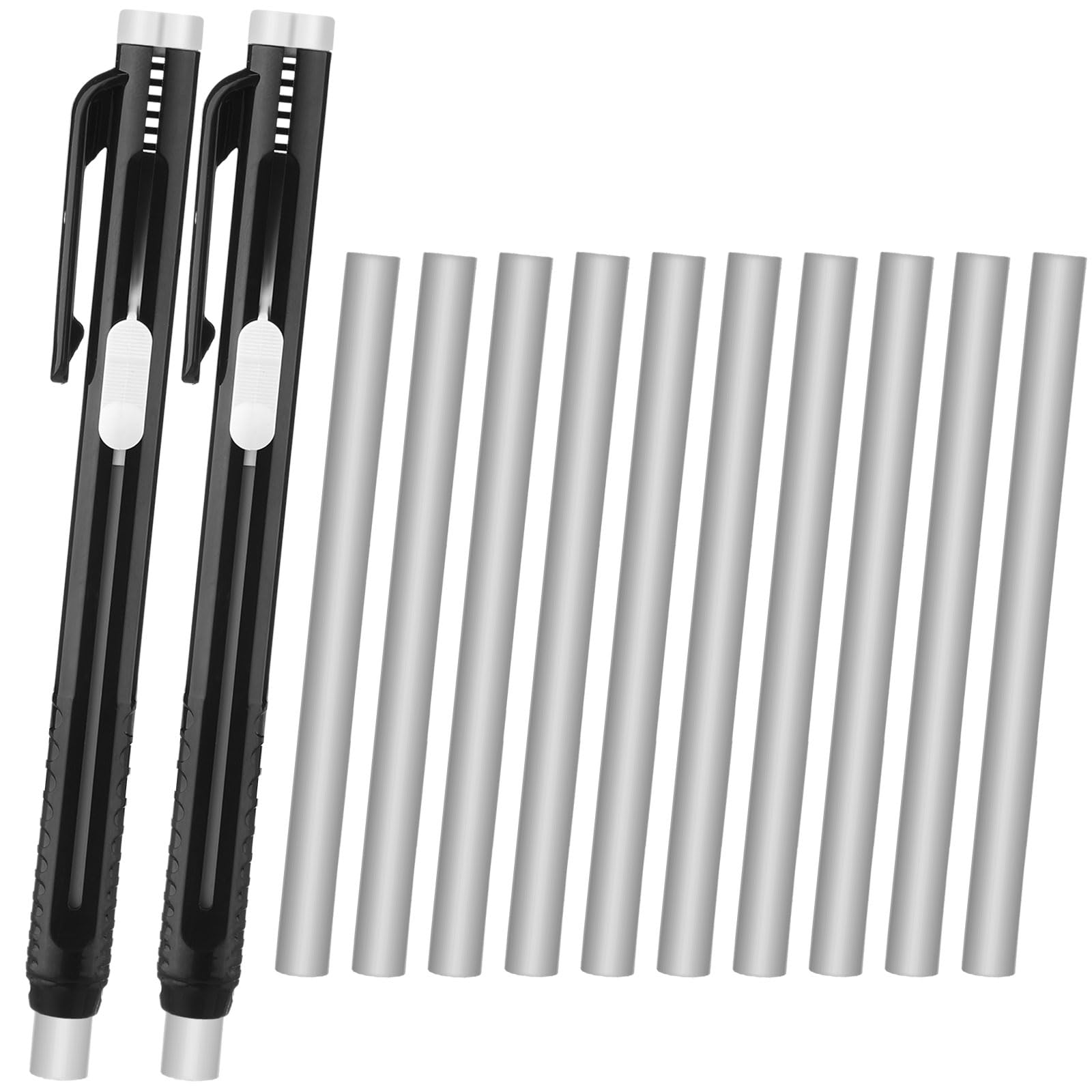 Photo 1 of 12 Pieces Retractable Mechanical Eraser Pen Bulks Retractable Mechanical Stick Eraser Refill for Teacher Gifts Painting Writing Office Daily Study (Solid Black)