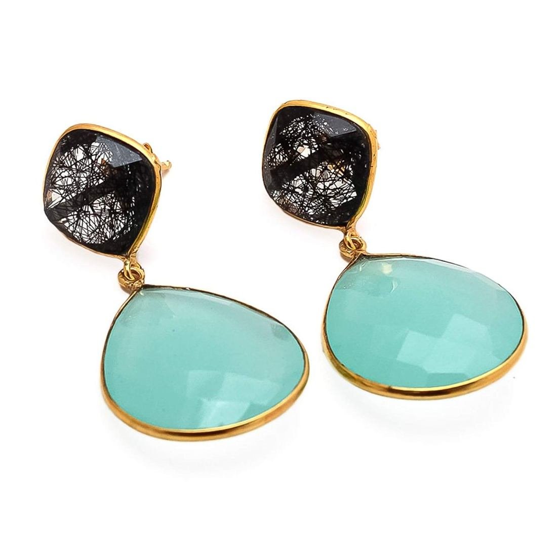 Black Rutile Aqua Chalcedony Gemstone Earrings Jewelry Earrings Cyphermarket Com