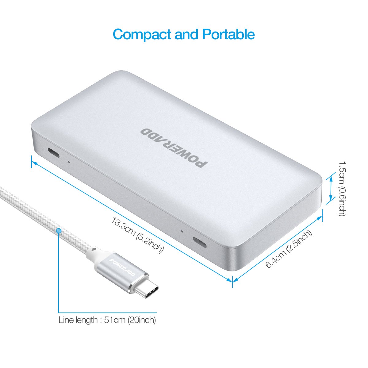 USB C Hub, Poweradd Ultra Slim Type C Hub 5-Port USB 3.0 and PD 2.0 Data Hub (5Gbps Transfer Speed, Anodized Alloy, Compact and Lightweight) for Mac, PC, USB Flash Drives and Other Devices - Silver