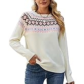 Womens Fall Vintage Fair Isle Sweater Casual Loose Long Sleeve Crewneck Knitted Pullover Sweater Tops