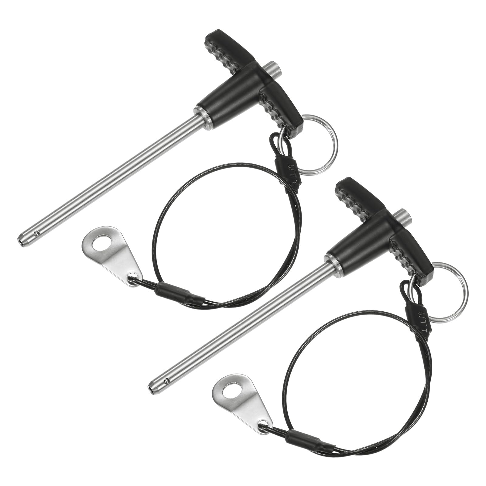 M METERXITY 2-Pack T Handle Lock Pins, 3/16"(5mm) Dia. 2-3/4"(70mm) Usage Length Push-Button Quick Release Locking Pins W Lanyard Cable for Speaker/Aviation/Gym/Machine [304 Stainless Steel]