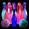 Zloveleexr Light Up Bowling Set, Glow in The Dark Bowling Balls & Pins for Outdoor and Indoor Kids Games Fit Christmas Birthday Party Lawn Yard Carnival Games, Kids Education Motor Skills Toys