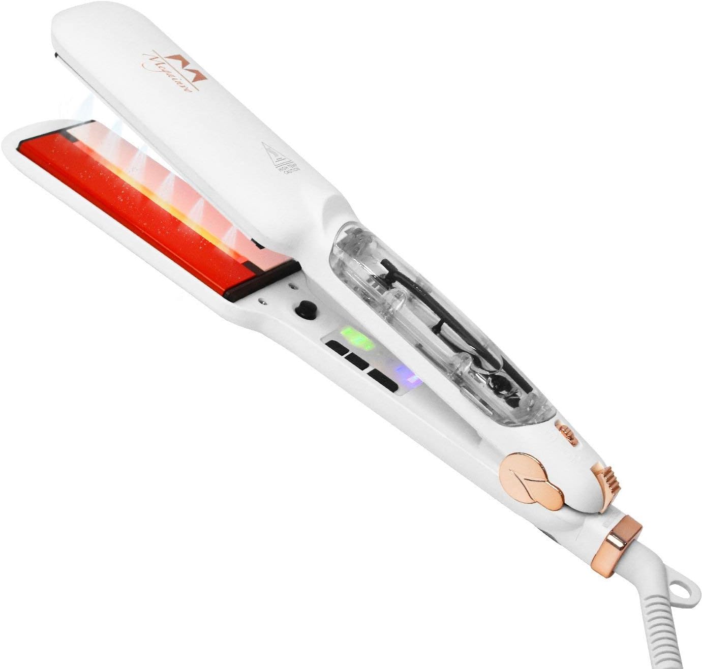 Hair Straightener, Quick Wide Plate Hair Straightener Heated with Anti-Singe Water Steam& Moisture-lock Infrared Heat Ray, 6 TEMP Grades Adjustable, Professional for Home Salon, 2.5M 360ยฐ Swivel Cord