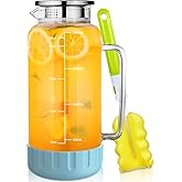 Aofmee 68oz Glass Pitcher with Lid, 2 Liter Water Carafe with Silicone Base and Precise Scale Line, Ice Tea Pitcher for Fridge, Anti-Slip Glass Jug for Sun Tea Juice Coffee Milk Beverage (Blue)