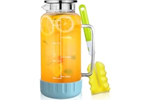 Water Pitcher, 2L Glass Pitcher with Silicone Base and Precise Scale Line, Heat Resistant Water Jug with Lid, Carafe for Iced