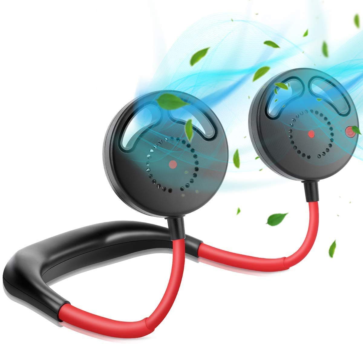 BIKUUL Lazy Neck Hanging Fan Leafless, USB Rechargeable Battery Operated Sports Fan with 3 Speeds, 2000Mah Battery Quiet for Office Room Sports Running Fitness Personal Fan