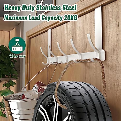 MIVITOOM Over Door Hanger with 5 Hooks,Heavy Duty Hooks for Coat, Towel, Keys and Bag Storage (White), 11CM-WHITE-5HOOKS