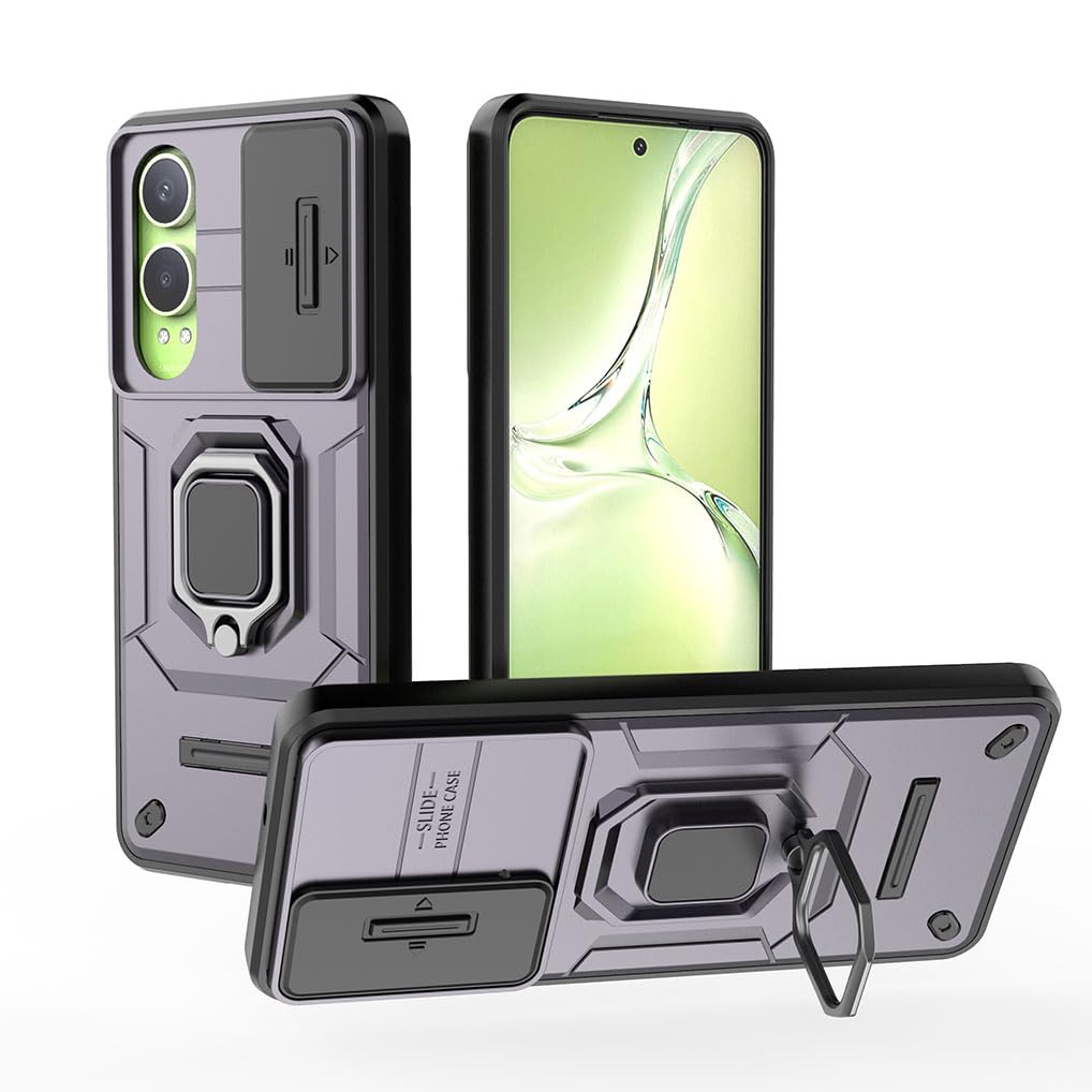 SEAHAI Case for OnePlus Nord CE 4 Lite 5G, Ultra-thin Protective Silicone TPU Shockproof Hybrid Hard PC Back Phone Cover, with Slide Camera Cover and Ring Kickstand, Purple