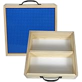 Toblock Wooden Box Lego Compatible Building Blocks Organizer Sliding Lid With Baseplate, Travel Case - Toy Storage Box Compat