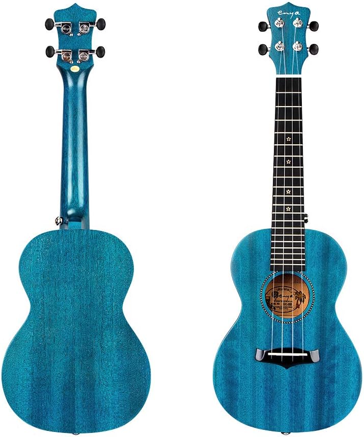 Enya Concert Ukulele 23 Inch Blue Solid Mahogany Top with Ukulele Starter Kit Includes Online Lessons, Case, Strap, Strings, Capo, Sand Shaker, Pick,Polish Cloth (EUC-25D BU) - Image 3