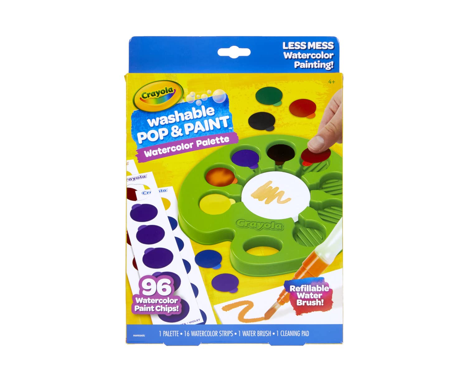 Crayola Watercolor Pop & Paint Palette, Washable Paint Kit, Less Mess Watercolor Paint Set for Kids, Arts & Crafts, Toddler Gifts