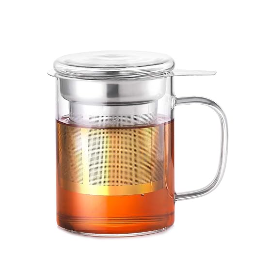 Taza de café de cristal Oneisall, taza de té con filtro extraíble ...