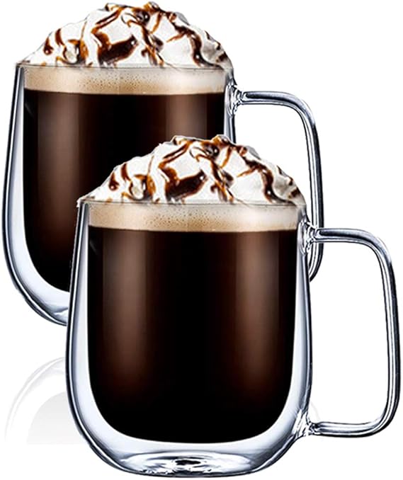 GooDoi Tasse Double Paroi Verre, Tasse en Verre à Cappuccino Mug Verre Café Borosilicate avec GooDoi Tasse Double Paroi Verre, Tasse en Verre à Cappuccino Mug Verre Café Borosilicate avec