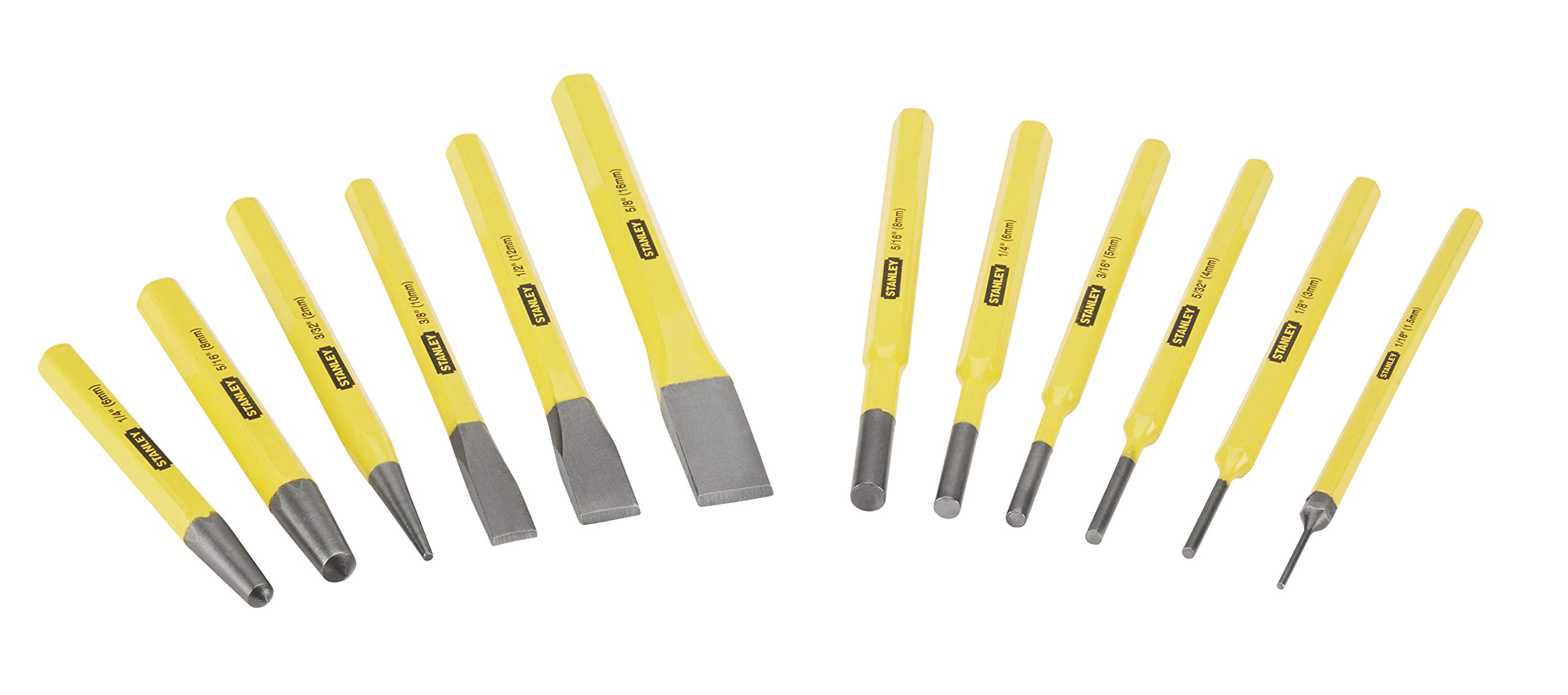 STANLEY 12 Piece Punch and Chisel Set Includes Centre, Pin Punches and Cold Chisels, 4-18-0299