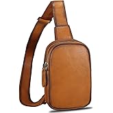 LRTO Genuine Leather Sling Bag for Women Small Crossbody Purse Handmade Daypack Retro Shoulder Backpack Vintage Chest Pack (Brown)