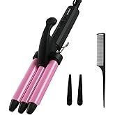 Mini Hair Crimper, janelove 1/2 Inch Beach Waves Curling Iron, Hair Waver for Short & Medium with 3 Ceramic Barrels, Home and Travel Friendly Crimper Hair Tool, Dual Voltage, 392℉ Fast Heating