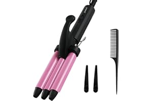 Mini Hair Crimper, janelove 1/2 Inch Beach Waves Curling Iron, Hair Waver for Short & Medium with 3 Ceramic Barrels, Home and Travel Friendly Crimper Hair Tool, Dual Voltage, 392℉ Fast Heating