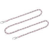 uxcell Purse Chain Strap, 47" Leather Iron Flat Chain Strap Handbag Chains Purse Straps with Buckles for Shoulder and Cross Body Bags Replacement Strap (Pink Strap + Silver Chain)