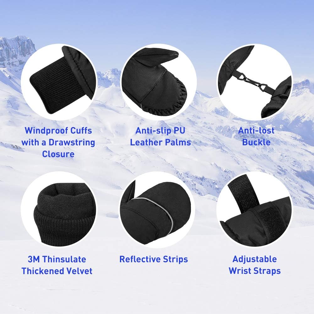 Terra Hiker Kid's Ski Mittens, Water-Resistant and Windproof Gloves, Breathable Ripstop Fabric for Boys, Girls in Cold Weather, Suitable for Children Aged 2-6 : Clothing