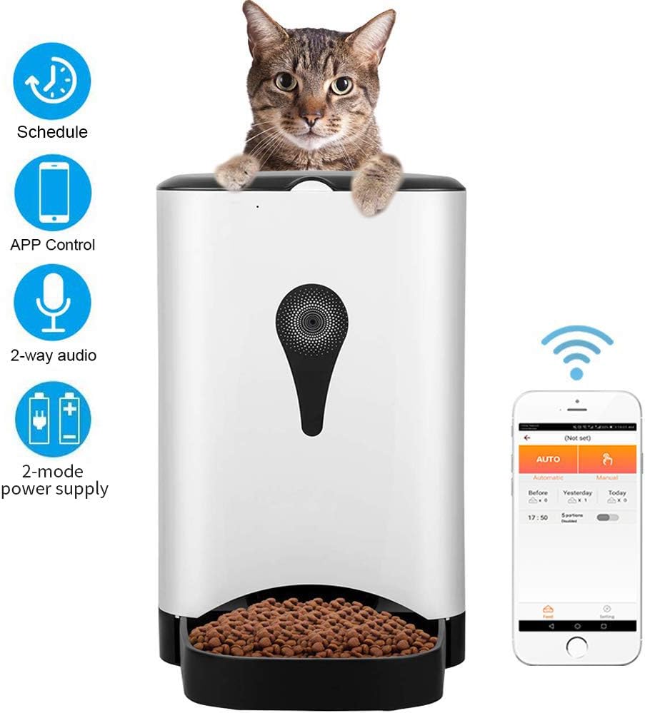 UUNITONA 4.5L Automatic Pet Feeder Cats Dogs Food Dispenser with WiFi Remote Control Timer Programmable Simply Smart Feed and Voice Recorder (no Camera)