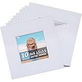 Somime 10 Pack Pre-Cut 8x8 White Picture Mats for 4x4 Photos - White Core Bevel Cut Frame Matte, Acid Free, Ideal for Frames/Artwork/Prints