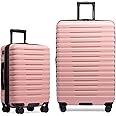 U.S. Traveler Boren Polycarbonate Hardside Rugged Travel Suitcase Luggage with 8 Spinner Wheels, Aluminum Handle, Pink, 2-Piece Set, USB Port in Carry-On