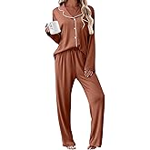Ekouaer Womens Pajama Sets 2 Piece Long Sleeve Sleepwear Soft Button Down Pjs Lounge Set S-XXL