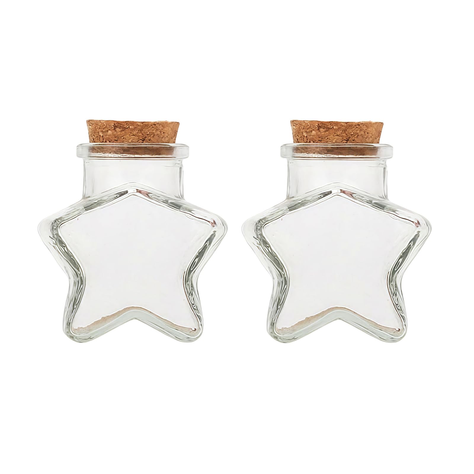 VASANA 2PCS Star Shaped Glass Bottles with Cork Stoppers, Clear, 65ML/2.3oz, DIY Decorative Bottles for Crafts & Home Decor