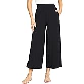 GYS Bamboo Viscose Wide Leg Palazzo Cropped Pants, High Waist Capris Cloud-Soft Pajama Pants with Pockets, Flowy Yoga Pants