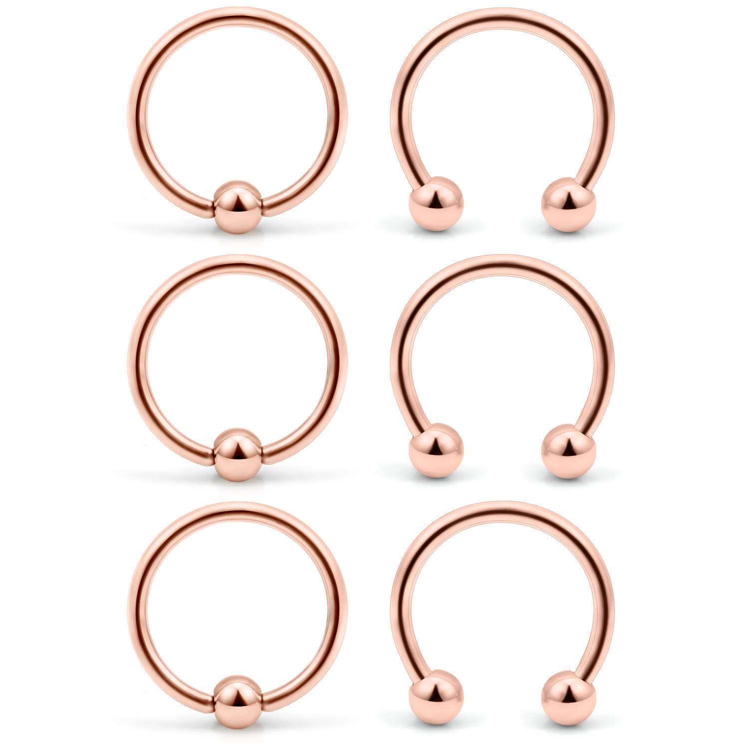 VFUN Septum Rings 16G Horseshoe CBR Piercing Stainless Steel Nose Ring Cartilage Helix Earrings Hoop Septum Piercing Jewellery Dia 6MM - Rose Gold
