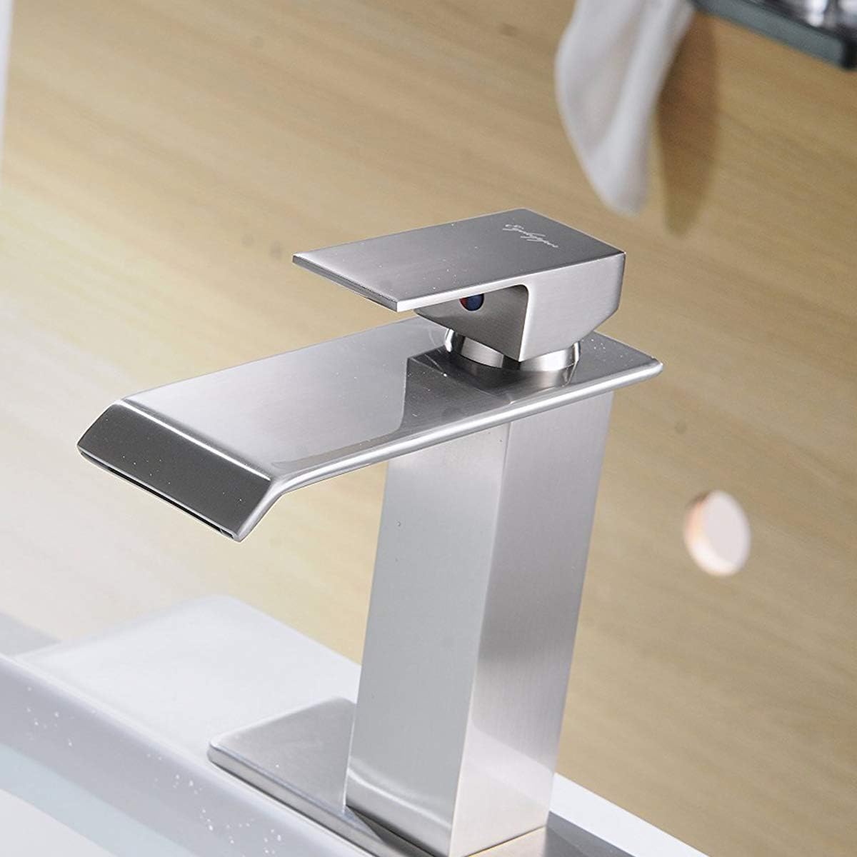 Greenspring Waterfall Commercial Spout Brushed Nickel Single Handle One Hole Bathroom Sink Faucet Deck Mount Lavatory - - 