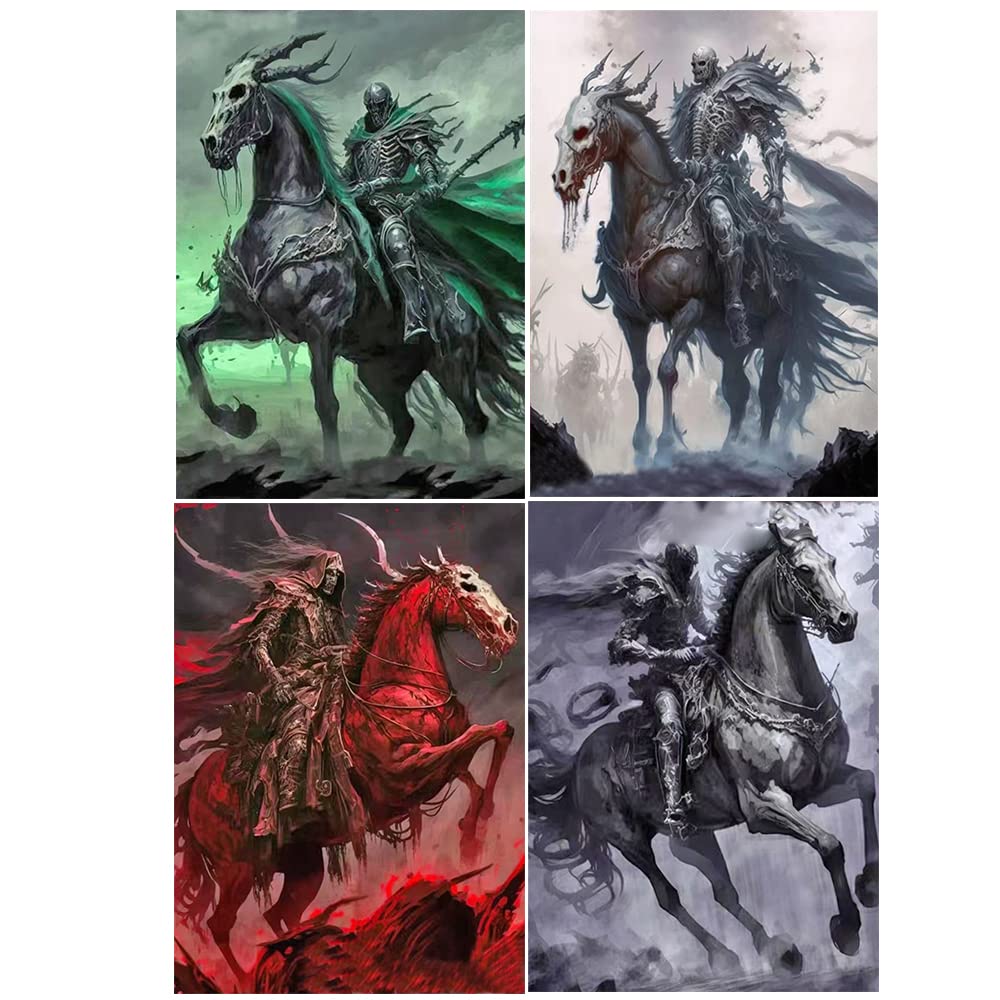 4 Pack 5D DIY Diamond Painting Large Pictures 40x50 cm Diamond Painting Four Riders of the Apocalypse (Conquest/Slaughter/Famine/Death) Diamond Art Adults Painting by Numbers Cross Stitch Mosaic