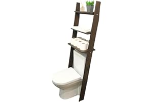 GENESIS WOODESIGN Over The Toilet Birch Wood Bathroom Organizer Shelves, 3-Tier Freestanding Above Toilet Storage Ladder Shelf, Standing Space Saver Behind Toilet Small Bathroom Organizer (Walnut)