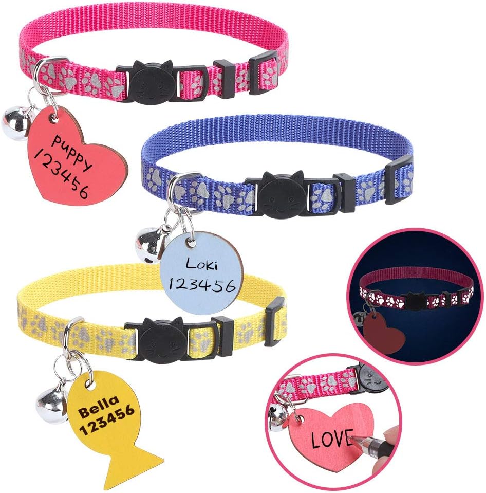 Breakaway Cat Collar with ID Tags Personalized 3 Packs