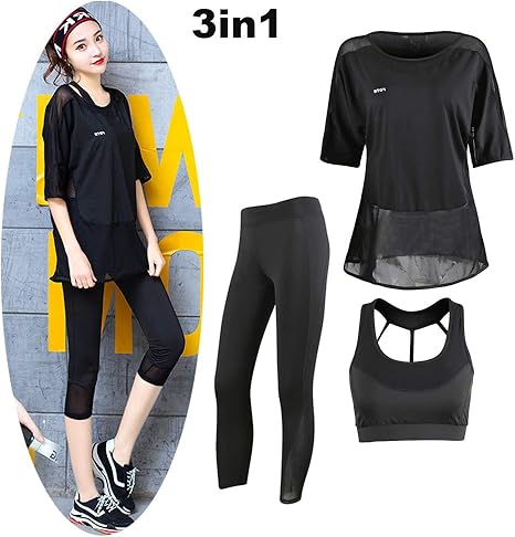 Amazon Co Jp 速乾性通気性 女子体操服カジュアルスポーツスーツヨガの服のスーツ スリーピーススーツを実行している女性 フィットネス B M ホーム キッチン