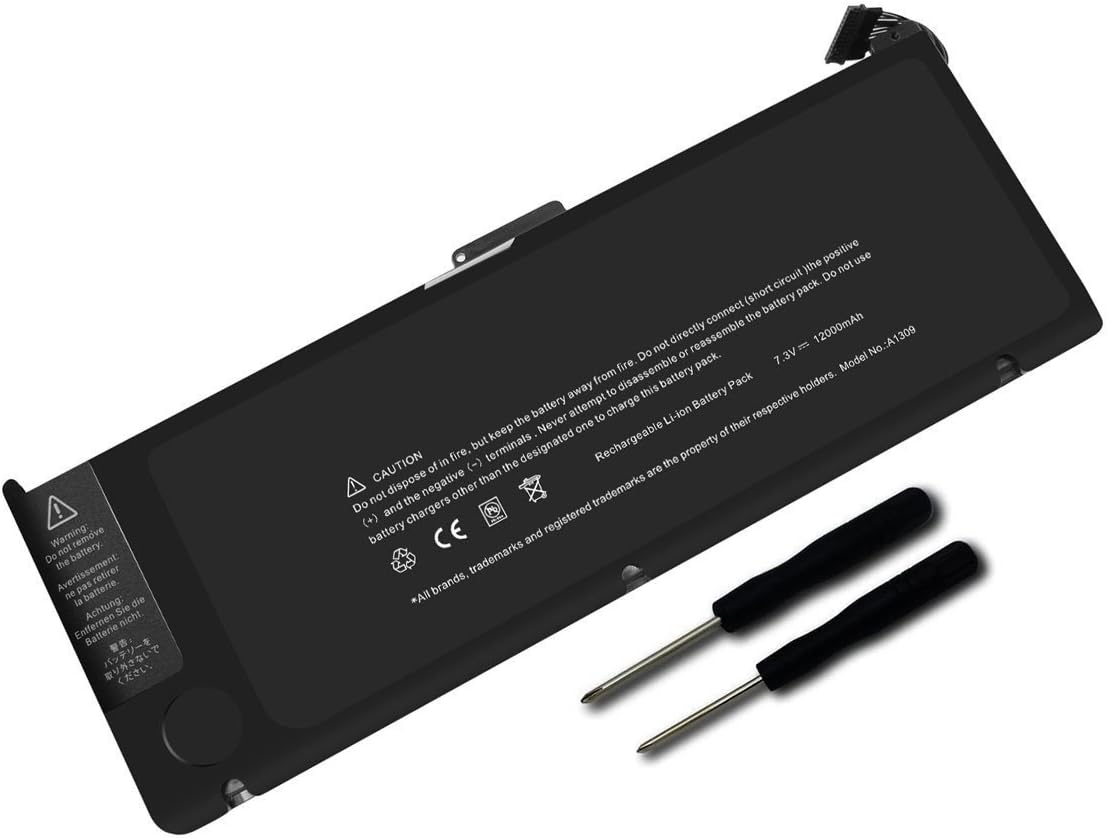 Alliboo Laptop Battery for Apple A1309 A1297 (only for Early 2009, Mid 2009, Mid 2010 Version), MacBook Pro 17" Precision Aluminum Unibody + Two Free Screwdrivers [Li-Polymer 7.3V 14000mAh]