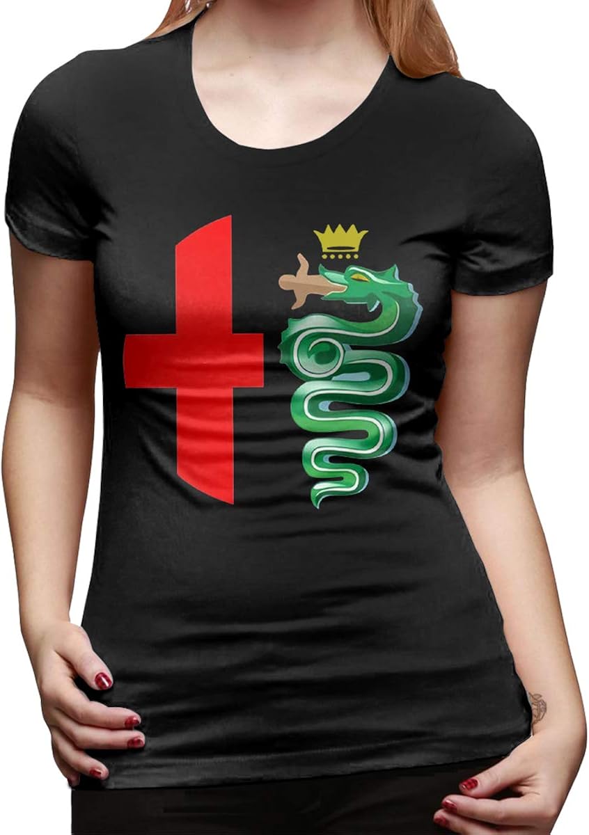 TIANBA Woman Lovely Tee Alfa Romeo Logo Interpretation Funny Tshirt Black