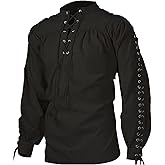 Mens Retro Loose Linen Pirate Shirt Renaissance Steampunk Viking Top Medieval Victorian Gothic Costume Halloween